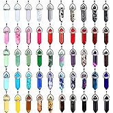Hicarer 50 Pieces Mixed Stone Beads Crystal Stone Pendants Quartz Charms with Storage Bag for Jewelry Making