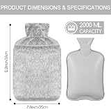 Jsdoin 2L Hot Water Bottle with Faux Fur Cover Gray Leakproof UK view 3