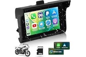 NHOPEEW Motorcycle Wireless Carplay and Android Auto Touchscreen - 5 inch Waterproof Touch Screen Portable Motorcycle - Dual BT, GPS Navigation, Image Projection, Mirror Link, EQ Settings + 64G TF Card
