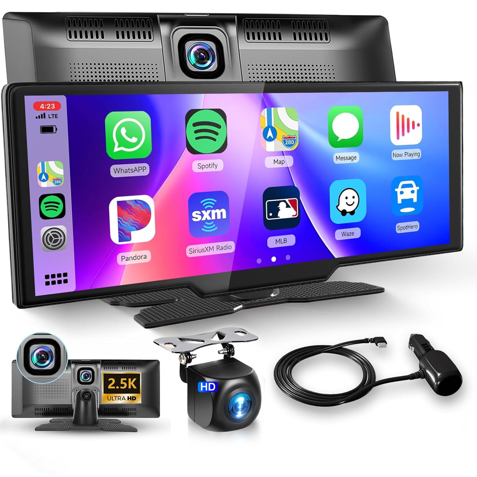 Photo 1 of 9.3INCH Wireless CarPlay Screen for Car,Portable Car Play with 2.5K Front and HD Rear Camera Dash Cam,1080P Touch Screen 2 Bluetooth Radio Android Auto,Airplay/GPS/Siri/FM Transmit/AUX/64G TF Card