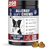Dog Allergy Chews 200 Treats, Dog Allergy and Itching Skin Relief Bites Immune Support Dogs Probiotics for Yeast, Itchy Skin and Itchy Ears Anti Itch Licking Paws Treatment for Dogs Seasonal Allergies