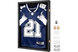 Yaetm Jersey Frame Display Case, Football Jersey Display Case for Wall, Lockable Shadow Box with 98% UV Protection Acrylic and Hanger for Hockey Soccer Basketball Baseball Shirts, Black