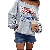 RoseSeek Women's Off The Shoulder Sweatshirts Tops Long Sleeve Vintage Oversized Sweatshirt Streetwear