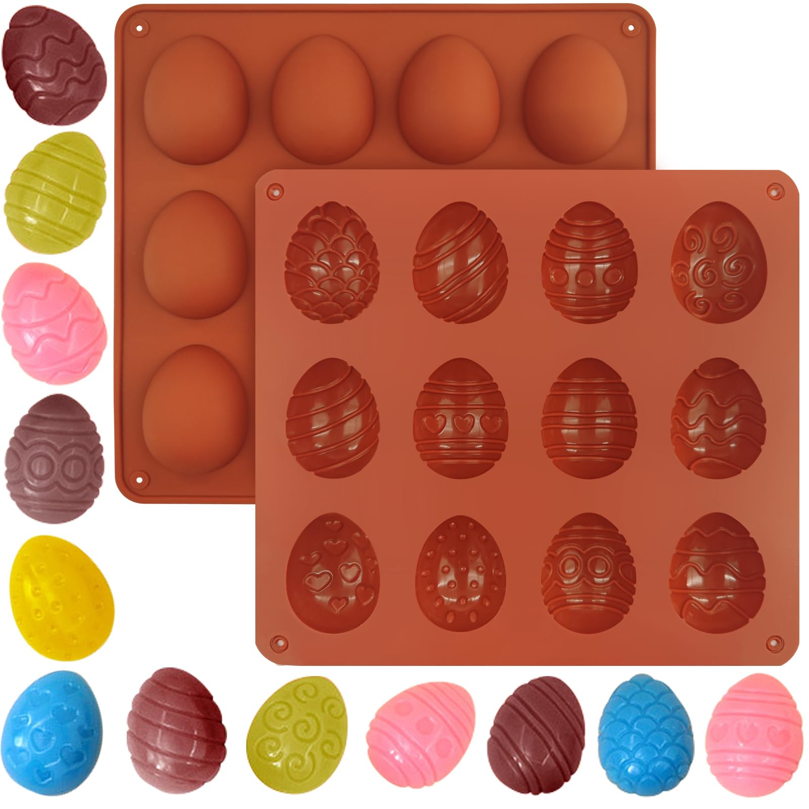 BFJ Easter Egg Silicone Moulds 2pcs Egg Easter Chocolate Moulds 12 Style Egg Candy Molds Non-Stick
