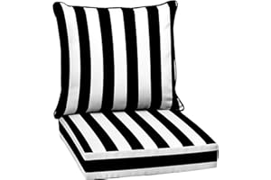 Arden Selections Outdoor Deep Seat Set, 24 x 24, Water Repellent, Fade Resistant, Deep Seat Bottom and Back Cushion 24 x 24, Black Cabana Stripe