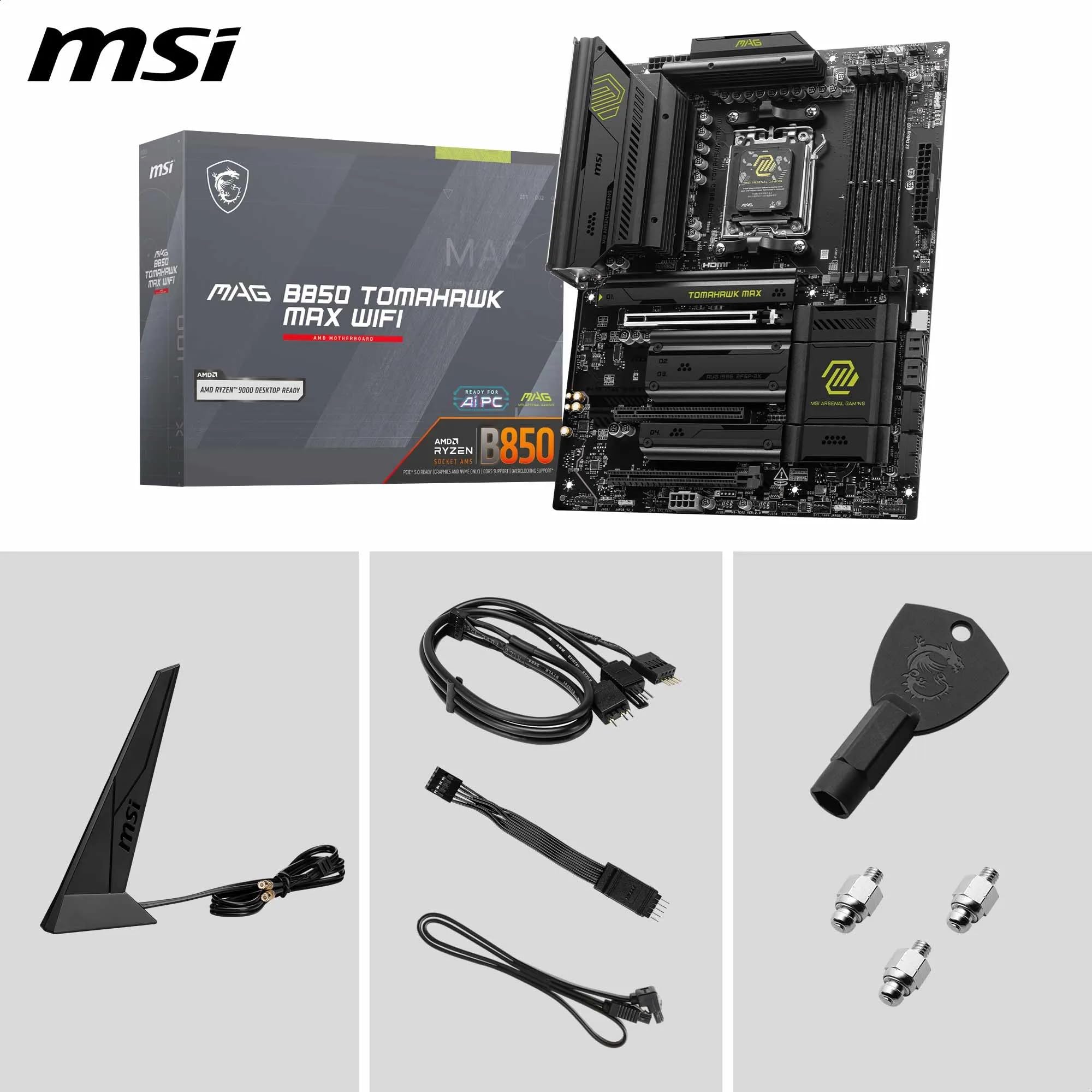 MSI MAG B850 Tomahawk MAX WiFi Motherboard, ATX - Supports AMD Ryzen 9000/8000 / 7000 Processors, AM5-80A SPS VRM, DDR5 Memory Boost 8400+ MT/s (OC), PCIe 5.0 x16, M.2 Gen5, Wi-Fi 7, 5G LAN