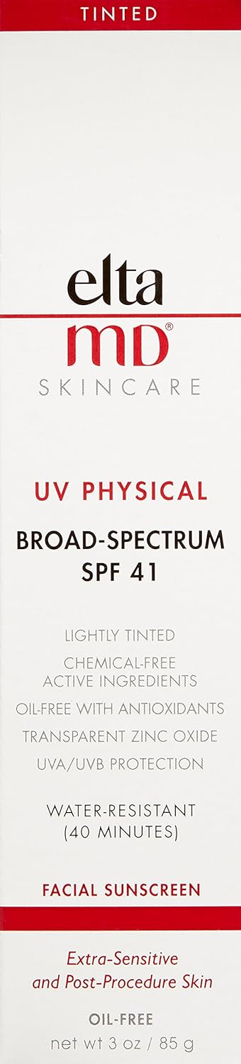 EltaMD UV Physical Tinted Face Sunscreen, Chemical-Free Mineral Sunscreen for Sensitive and Post-Procedure Skin, Non-Greasy, Broad-Spectrum SPF 41, 3.0 oz: EltaMD: Premium Beauty