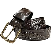 Western Hand-Braided Belt Genuine Full Grain Leather Casual Jean Belt 1-1/2"(38mm) Wide, Assembled in the U.S