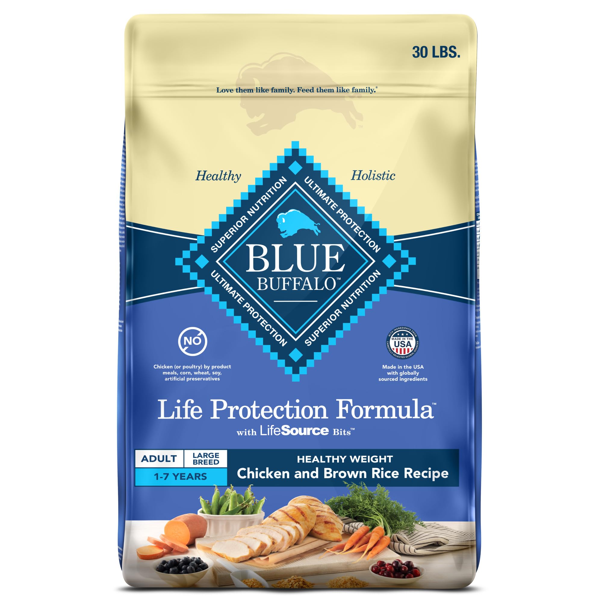 Photo 1 of Blue Buffalo Life Protection Formula Healthy Weight Large Breed Adult Dry Dog Food for Weight Control, Made with Natural Ingredients, Chicken & Brown Rice Recipe, 30-lb Bag