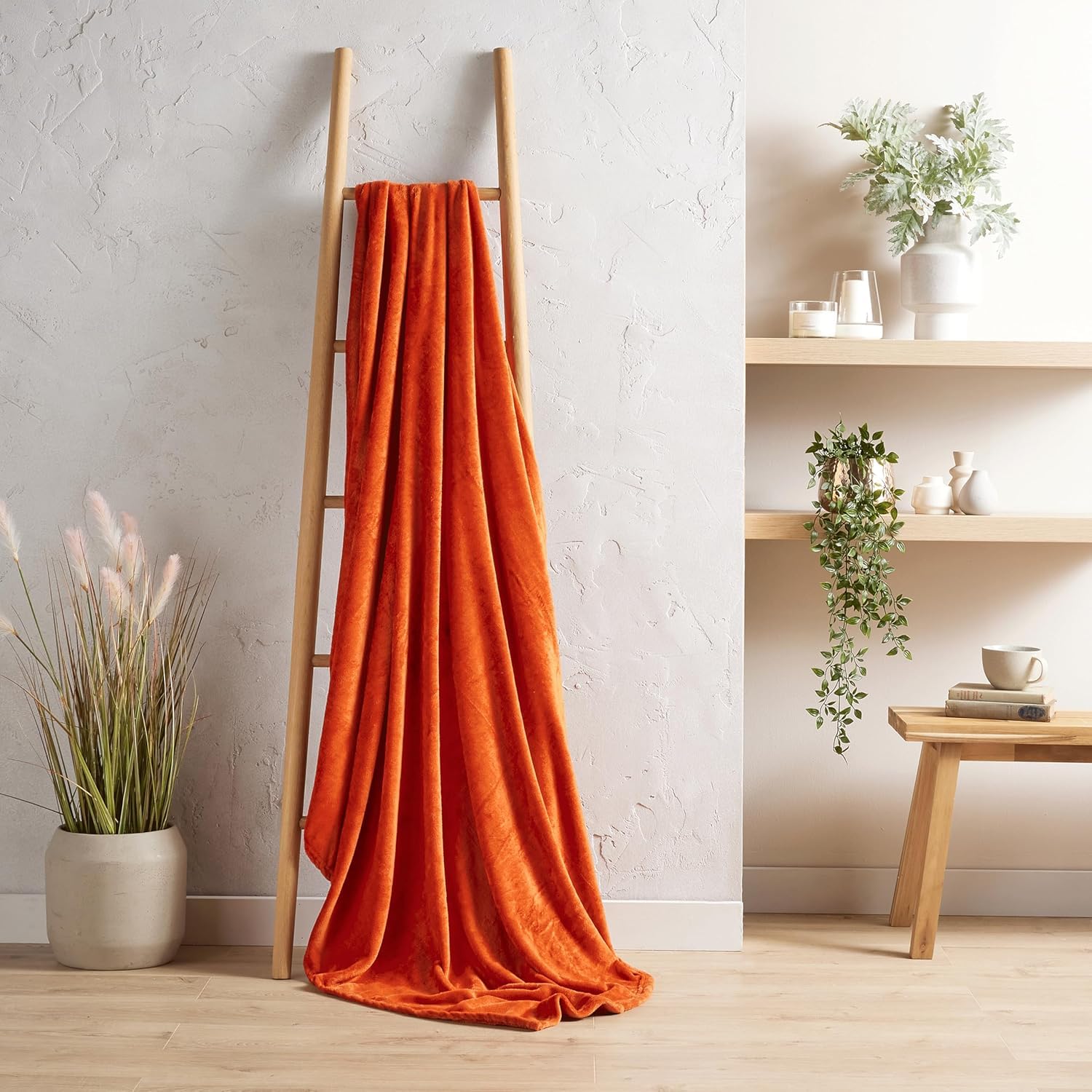 BLOOM BLENDS Flannel Fleece Throw Blanket Fluffy Super Soft Warm for Bed Sofa Couch Chair Lightweight and Cozy Solid Design Throw (Spice Orange, 150 x 200 cm)