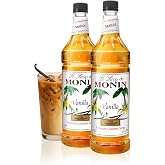 Monin Vanilla Syrup for Drinks - 1 liter / 33.8 fl oz (2 Pack) | Vanilla Syrup Flavoring for Coffee, Milkshakes, Cocktails, Mochas, Lattes, Cold Brews &amp; More, Kosher, Non-GMO, Gluten Free