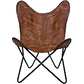 Shy Shy Brown Vintage Leather Arm Folding Chair/Genuine Antique Leather Butterfly Chair Home Décor/Handmade Chair (with Fold-