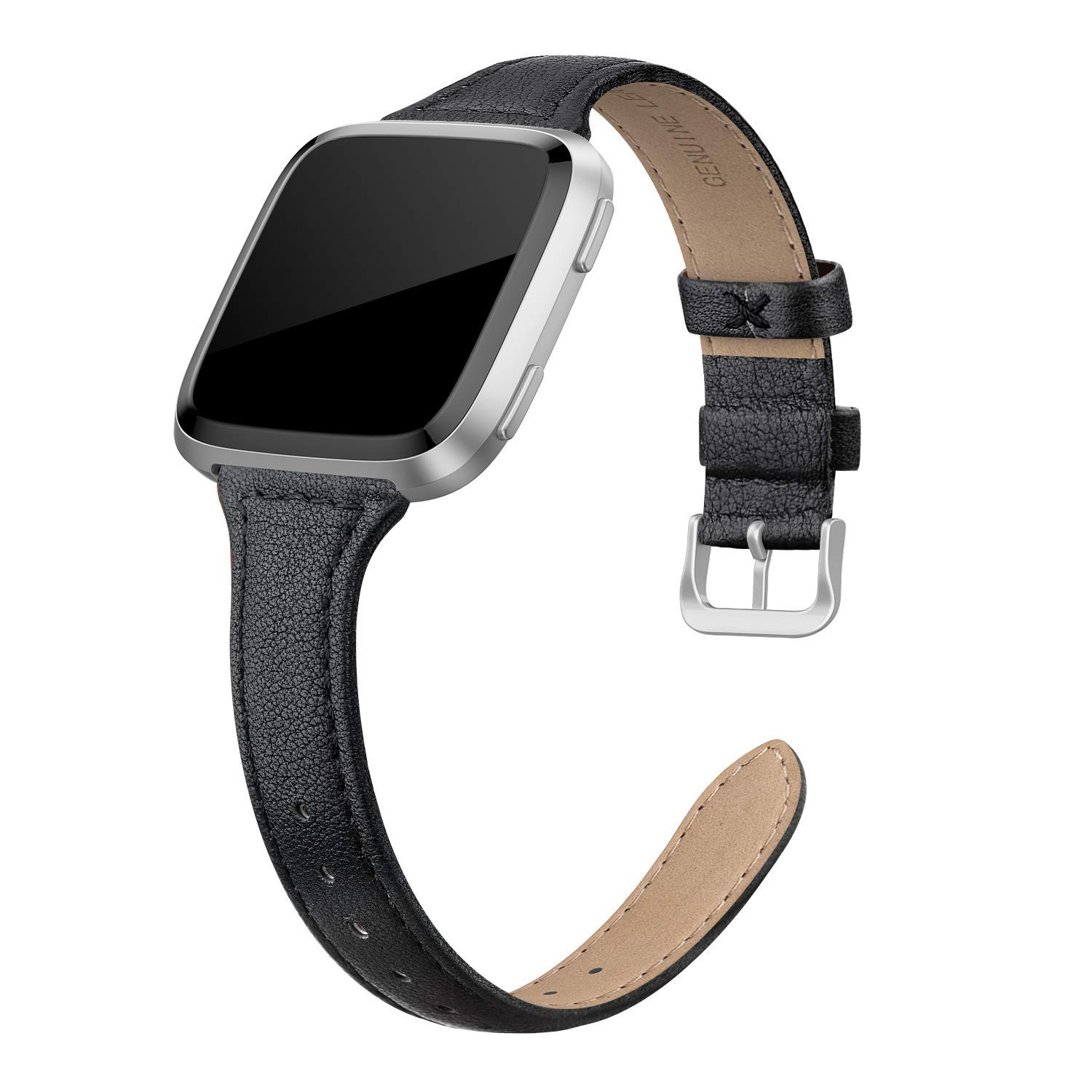 EDIMENS Genuine Leather Strap Compatible with Fitbit Versa 2 / Fitbit Versa Lite & SE/Fitbit Versa, Slim Thin Replacement Leather Strap for Versa Women Men, Black, Champagne, Rose Gold, Tan