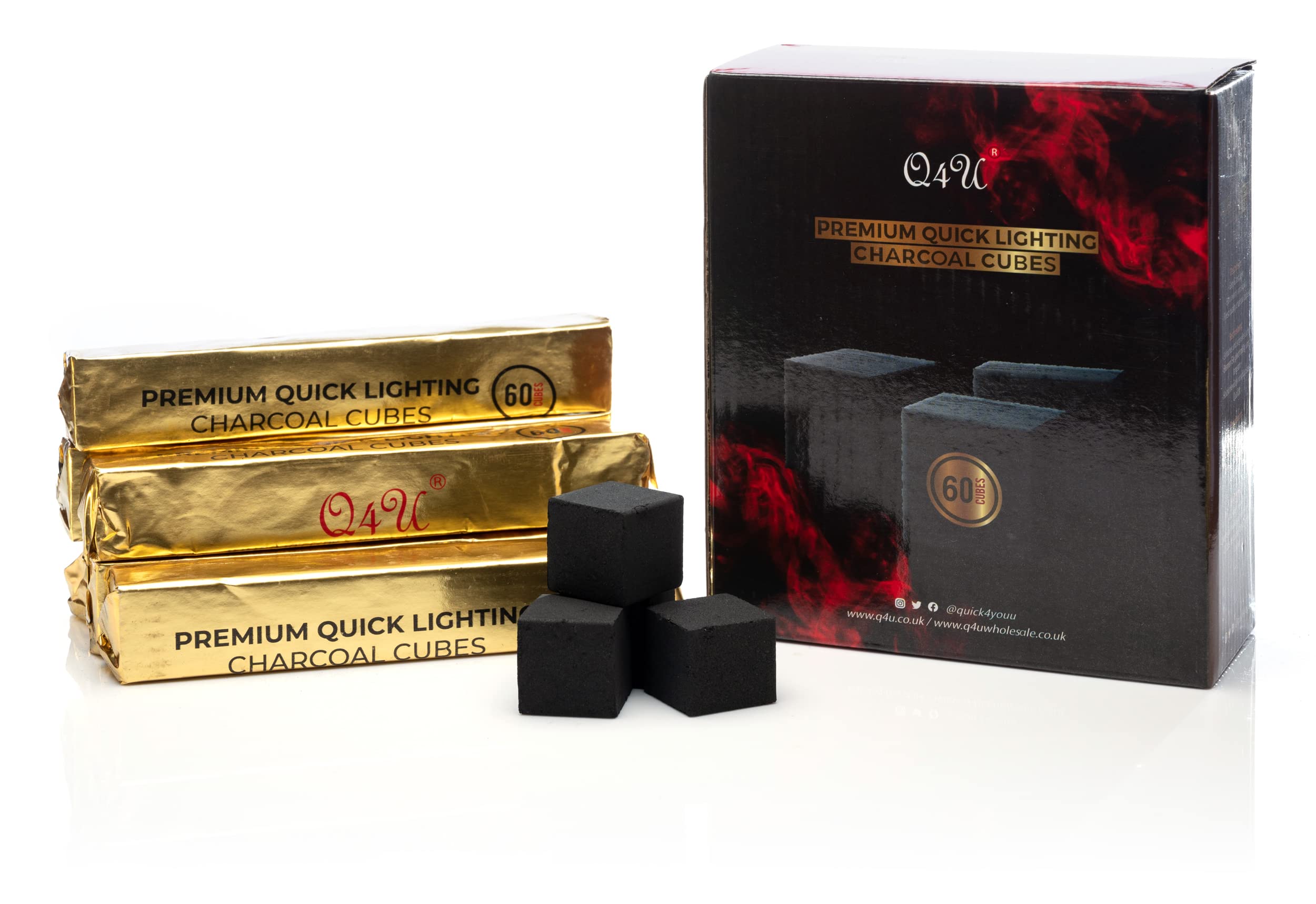 Q4U Quick light Charcoal Coal Premium Quick light Charcoal Coal (25mm Cubes) 60 Cubes