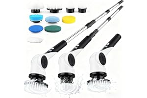 MARAISS Electric Spin Scrubber, 3-Speed Cordless Shower Scrubber with 90° Adjustable & 10 Replaceable Brush Heads, 90 Mins Runtime & Full-Body IPX7 Waterproof Shower Cleaner Brush with Long Handle