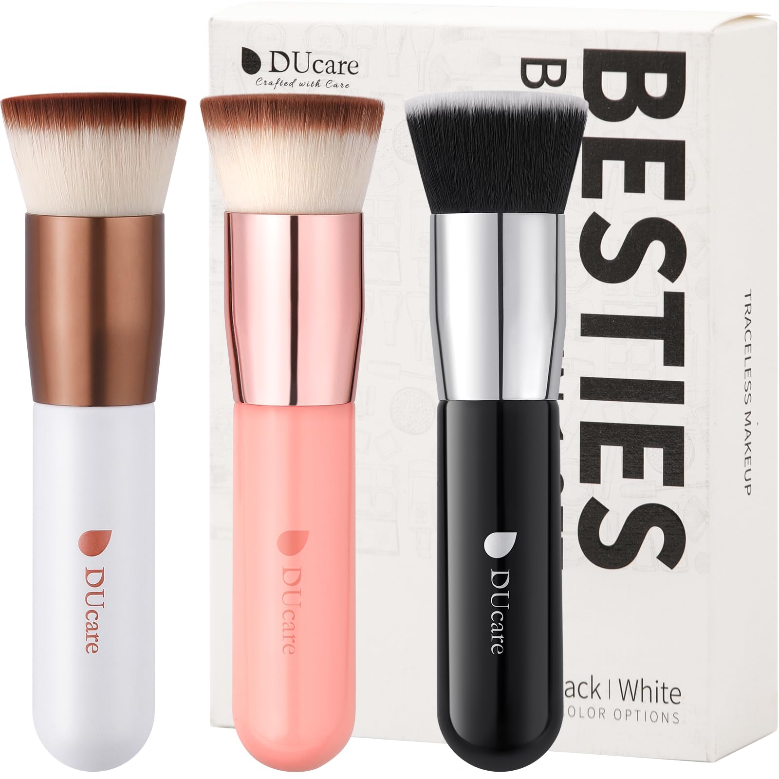 Photo 1 of Foundation Brush 3pcs DUcare Flat Top Kabuki Brush Synthetic Professional Makeup Brushes Liquid Blending Mineral Powder Buffing Stippling