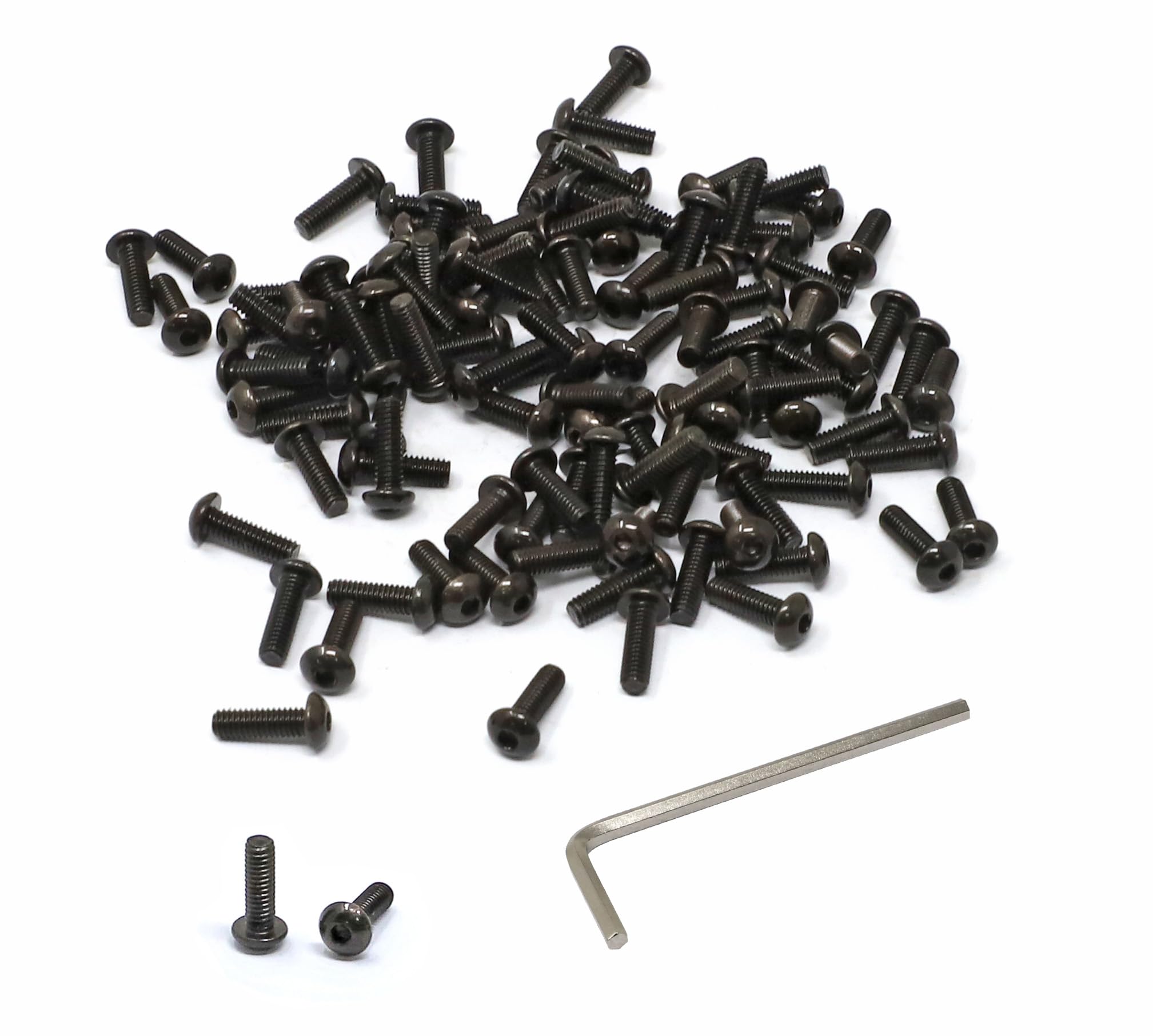 Photo 1 of iexcell 100 Pcs M2.5 x 8mm Thread Pitch 0.45 mm Alloy Steel 10.9 Grade Hex Socket Button Head Cap Screws Bolts Kit, Black Oxide Finish