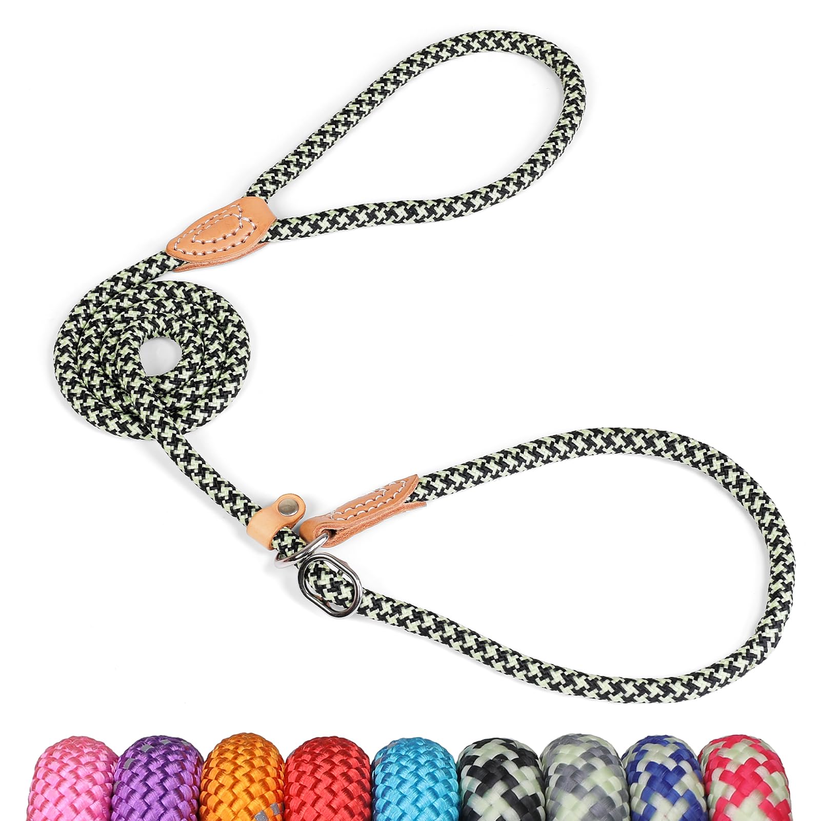 Grand Line Slip Lead Dog Leash - Anti Pull Dog Lead with 1.5m Reflective Training Rope, No Collar Needed for Small, Medium, Large Dogs & Cats (Black-Green,M)