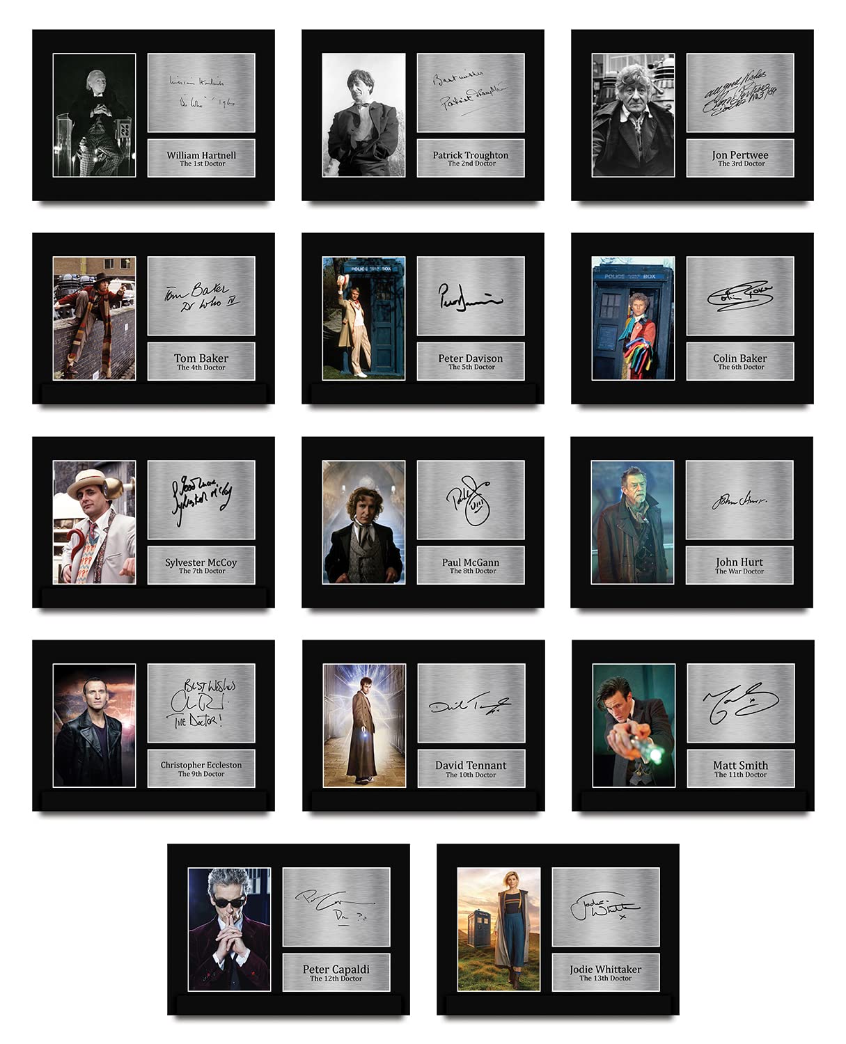 HWC Trading A4 All 14 Dr's Doctor Who Collection Complete Set Printed Signed Autograph Picture for TV Show Fans - A4