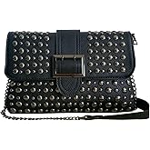 Rullar Women Ladies Punk Rivet Purse Satchel PU Leather Shoulder Crossbody Top-handle Bag Tote Handbag Black