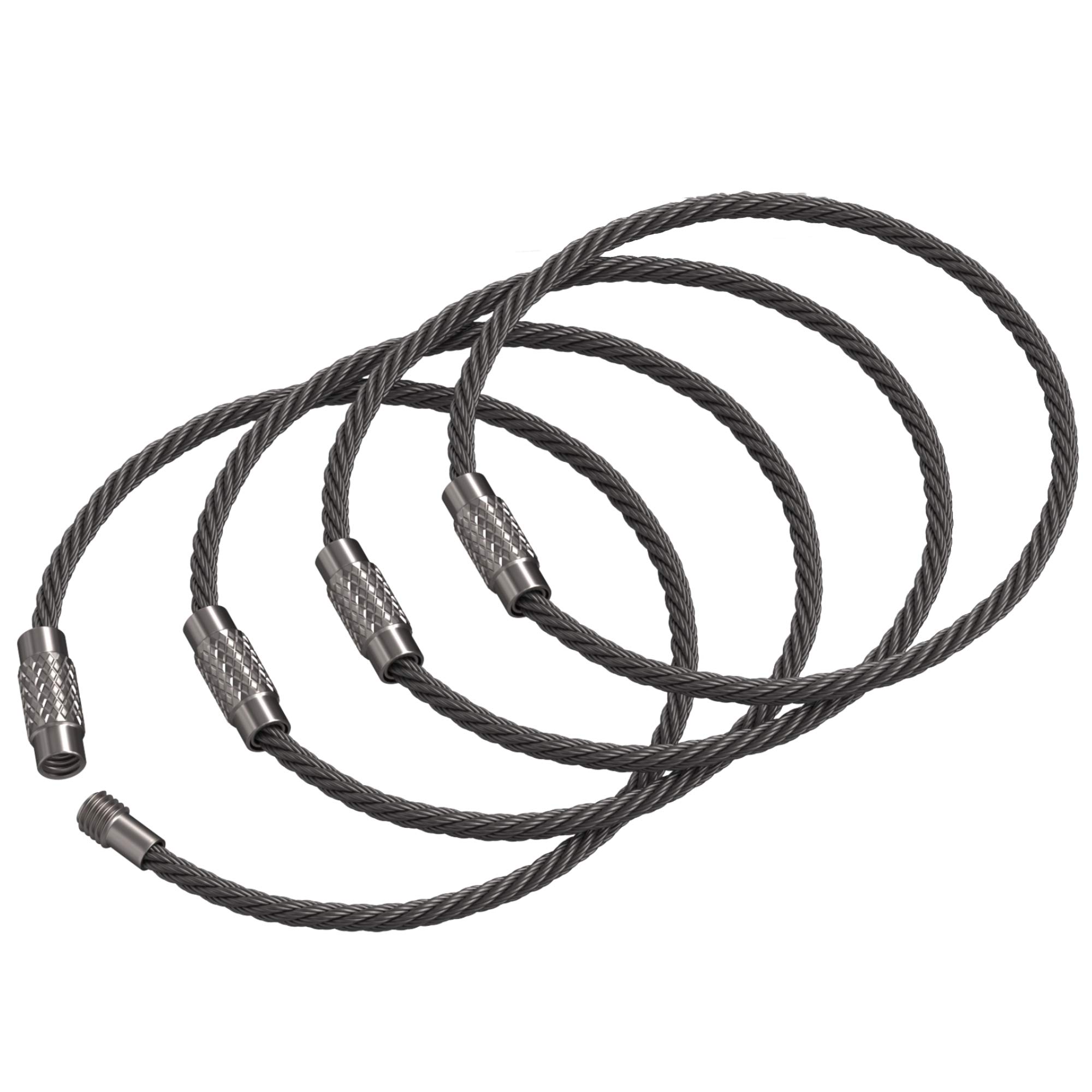 Silipac Large Key Ring Cable Wire Car Keychains Keyrings Loop Heavy Duty Tag Keepers Tough Binding Carabiner Rings Holder Stainless Steel Durable Organize (4pcs 2mm 6,3", Asphalt) — image 1