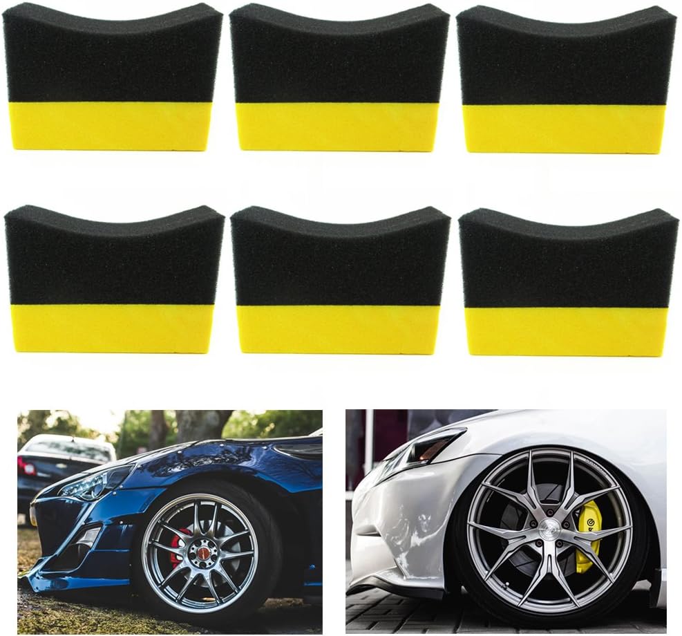 6 Tire Dressing Applicator Pads Car Contour Sponge Gloss Shine Protectant Wheel