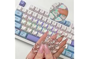 Quafochi 60pcs Keyboard Bubbles for Long Nails, Ergonomic Height Raised Glass Heart Key Covers, No-Residue, Reusable, Easy to