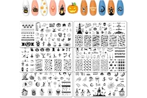 GLODECART Hying 6pcs Halloween Nail Art Stamping Plates for Women Nail Art, Stainless Steel Jack-o'-Lantern Pumpkin Nail Plates Template Set for Halloween Decoration Spooky Blood Spiderweb Stamp Templates Kit