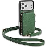 ZVE for iPhone 17 Pro Wallet Case with Card Holder, Crossbody Zipper Leather Phone Cover for Women 6.3" Dark Green