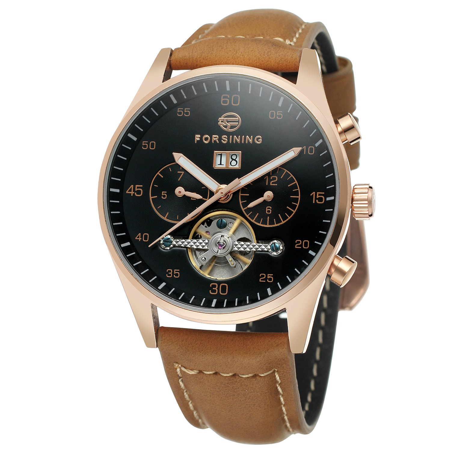 FORSINING Men's Automatic Self-Winding Day Calendar Leather Strap Brand Collection Wrist Watch