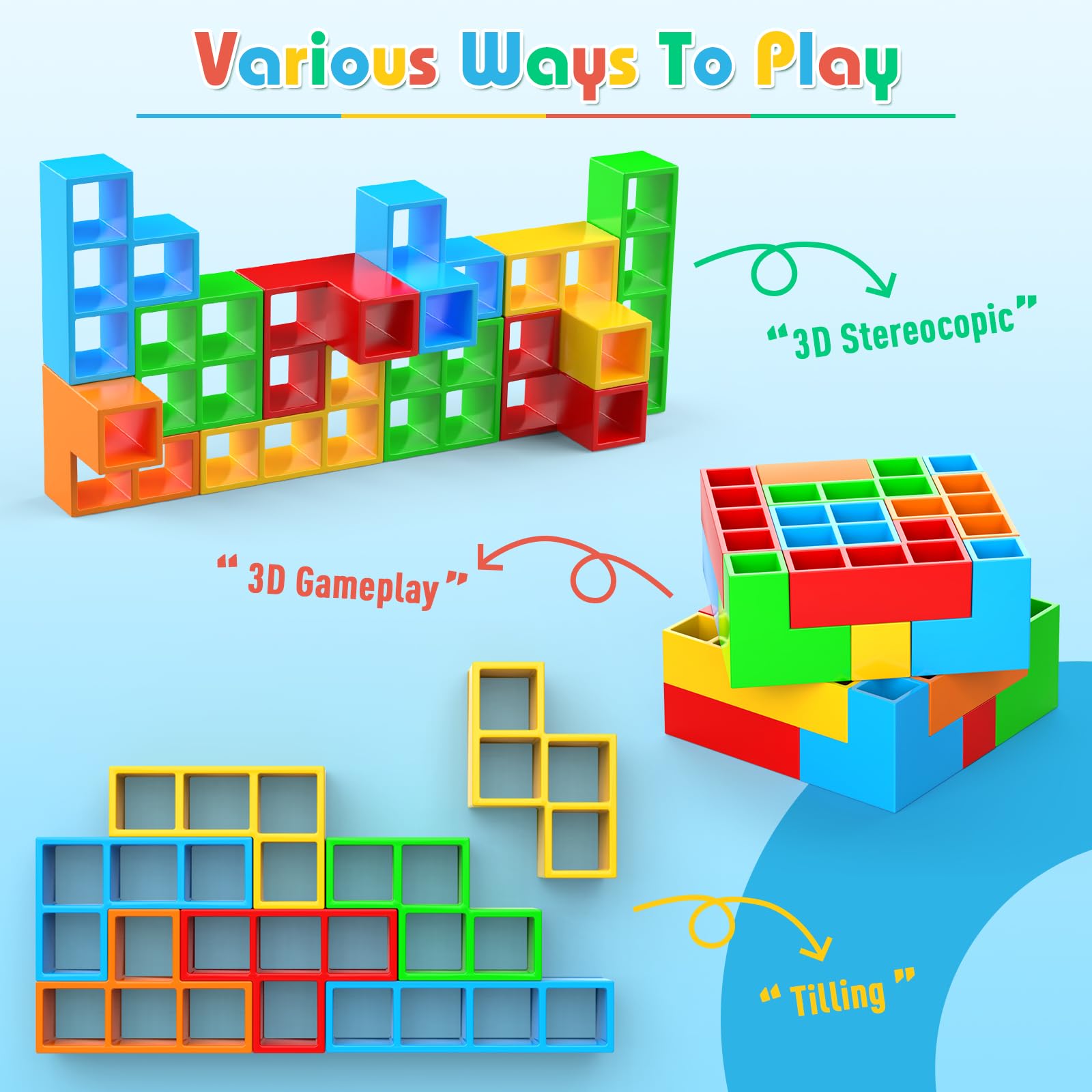 70Pcs Tetra Board Game for Kids & Adults 4-8 8-12, Team Building Blocks Stacking Game, Stacking Balance Toy for Family Friend, 2 Players+ Family Games