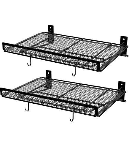 Fencer Wire 2-Pack Garage Wall Shelves – 1.5ft X 6ft, 1000lb Capacity, Includes 8 Hooks & Hardware For Concrete/Wood/Brick Walls