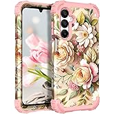 TEECOVER for Samsung Galaxy A16 Case, Heavy-Duty Shockproof Full Protection Hard Plastic Bumper + Soft Silicone Rubber Protective Case for Galaxy A16 6.7-Inch, Rose Gold Flowers