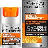 L’Oréal Paris Men Expert Anti Fatigue Daily Face Moisturizer for Men with Vitamin C & Protein, 24HR Non Greasy Hydration, For