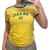 Erqiroc Vintage Graphic Baby Tees for Women Brazil Shirt Y2k Tops Mexico Crop Top Jersey 2000s Summer Going Out Tops