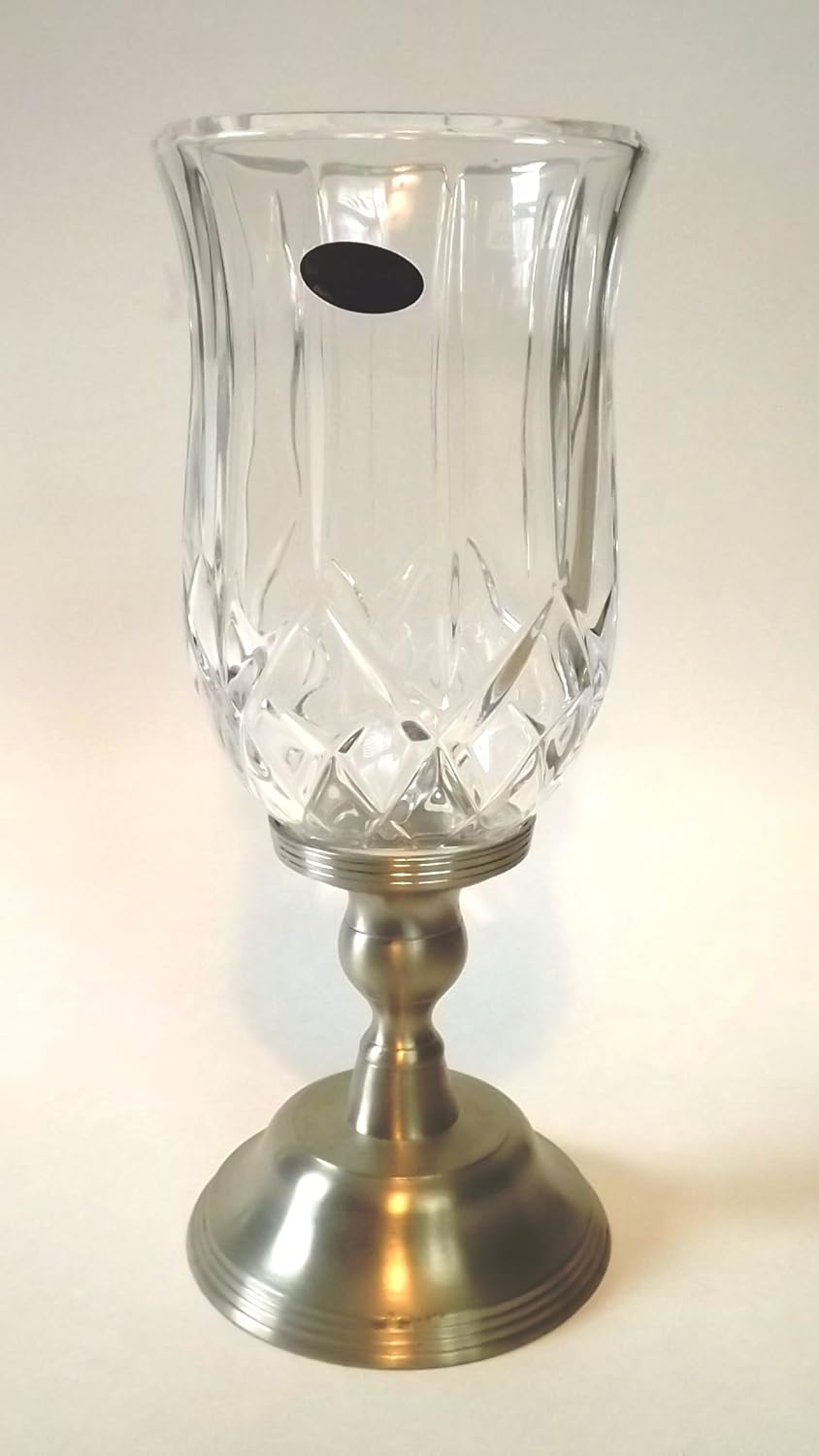 Toscany Lead Crystal and Pewter Hurricane Candle Holder