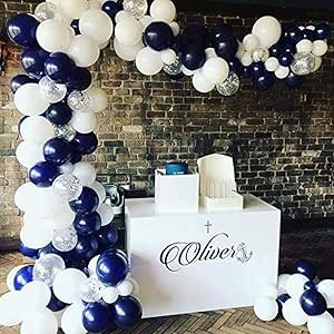 Zcm Globos 112pcs / Lot Azul Marino Blanco Globos Arco Garland Kit Real