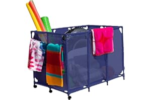Essentially Yours Pool Noodles Holder, Toys, Floats, Balls and Floats Equipment Mesh Rolling Storage Organizer Bin, Extra-Large, (47.2" W x 30.2" L x 34" H), Blue Style 455119