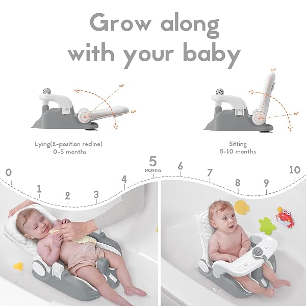 BABYBOND BABY BATH SEAT WITH SITTING & LYING 2 MODES, 3-SPEED ADJUSTMENT, POWERFUL SUCTION CUPS, INFANT BATHTUB CHAIR WITH SOFT AND COMFORTABLE TOWEL, FOLDING AND HANGING