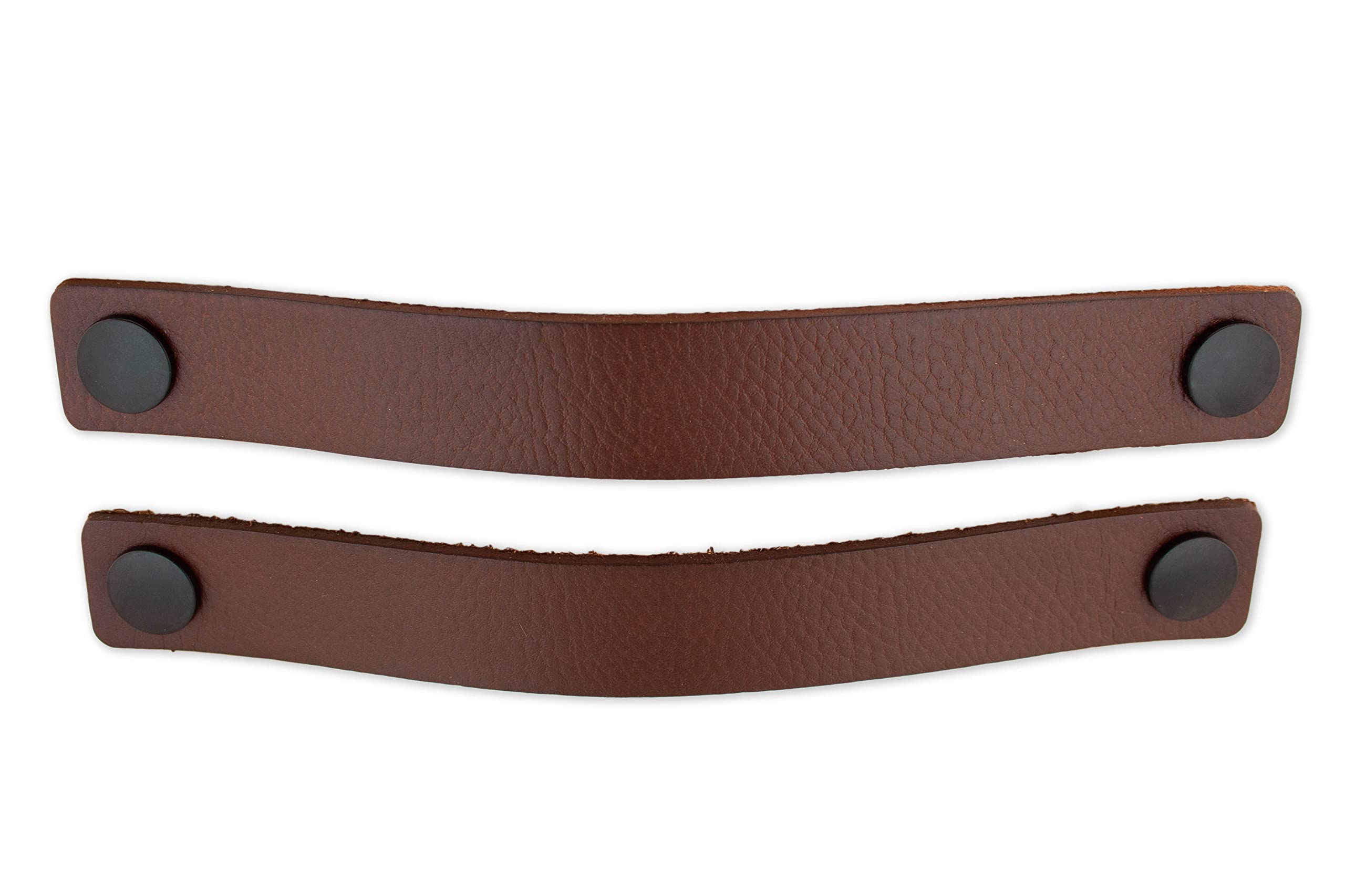 Brute Strength - Leather Handles for Furniture - Cognac - 2 pcs - 25 x 3 cm - Cabinet Handle, Door Handle for Kitchen, Bathroom, cabinets, Dresser, Wood
