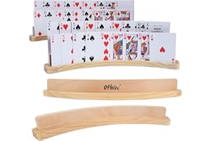 Offelec 4 Pack Wooden Playing Card Holders - 14 Inch 2-Slot Curved Card Holder for Kids Adults, Stackable Card Deck Organizers with Non-Slip Base for Bridge, Strategy Games, Poker & Family Nights