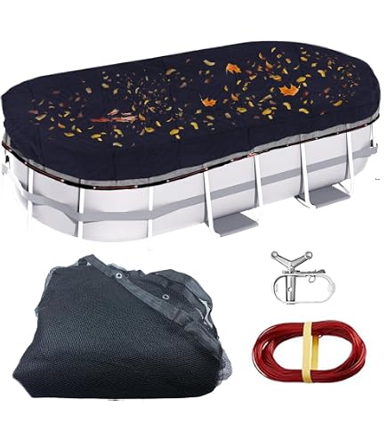 ColourTree Poolabdeckung Oval (3,7x7,3m) – Strapazierfähig, Wasserdicht, Mit Stahlseil & Winde