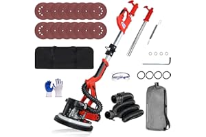 SFESGRER Drywall Sander,850W Electric Drywall Sander with Vacuum Dust Extraction, 7.2A Floor and Popcorn Ceiling Removal Tool, 6 Variable Speed 900-1800RPM, 16 Sanding Discs,Pure-Copper Motor, IP20 Waterproof