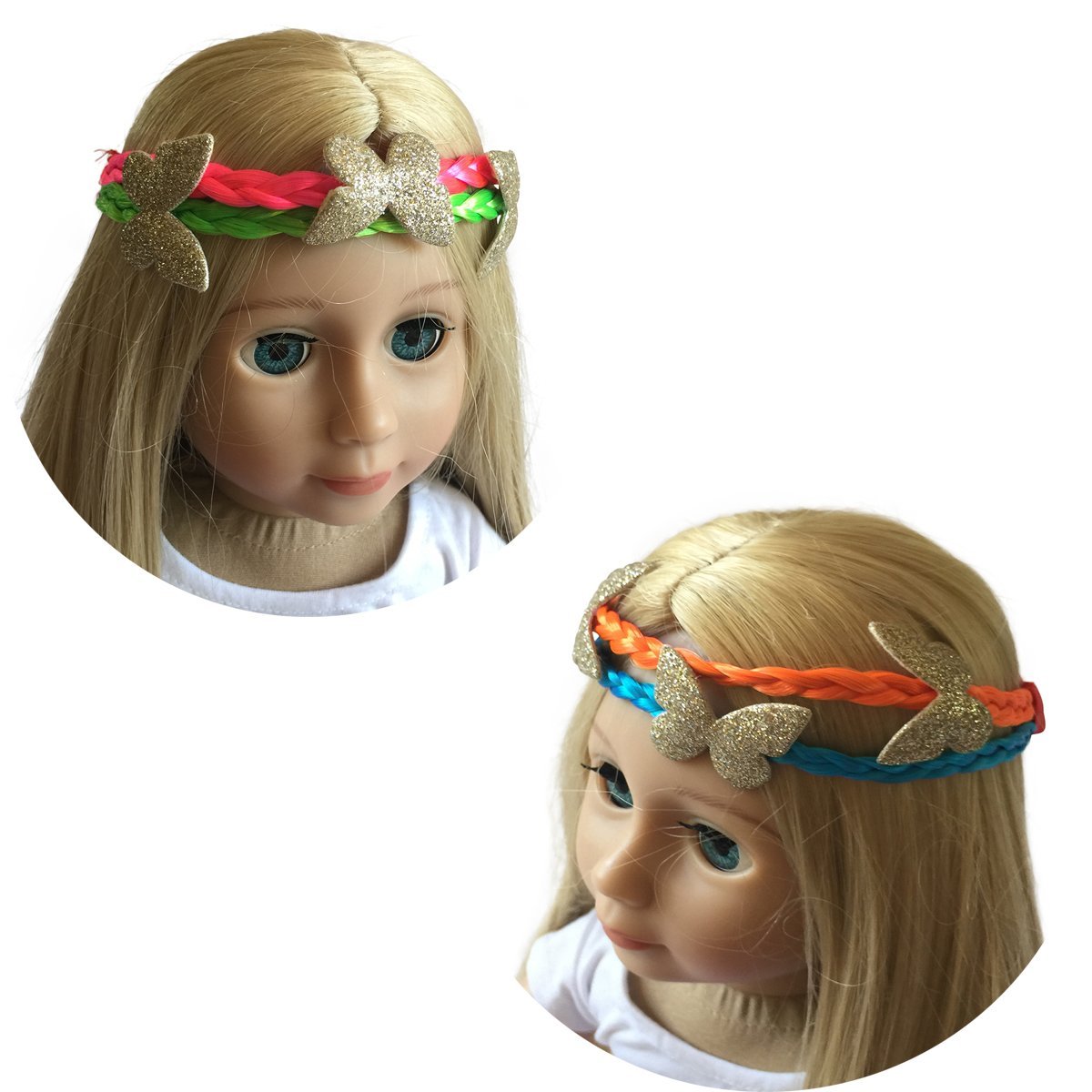 The New York Doll Collection Headband - Fits 18 Inch/ 46 cm Doll - Set of Two - Flower Wreath with Red and Blue Satin Ribbon for Girls Dolls