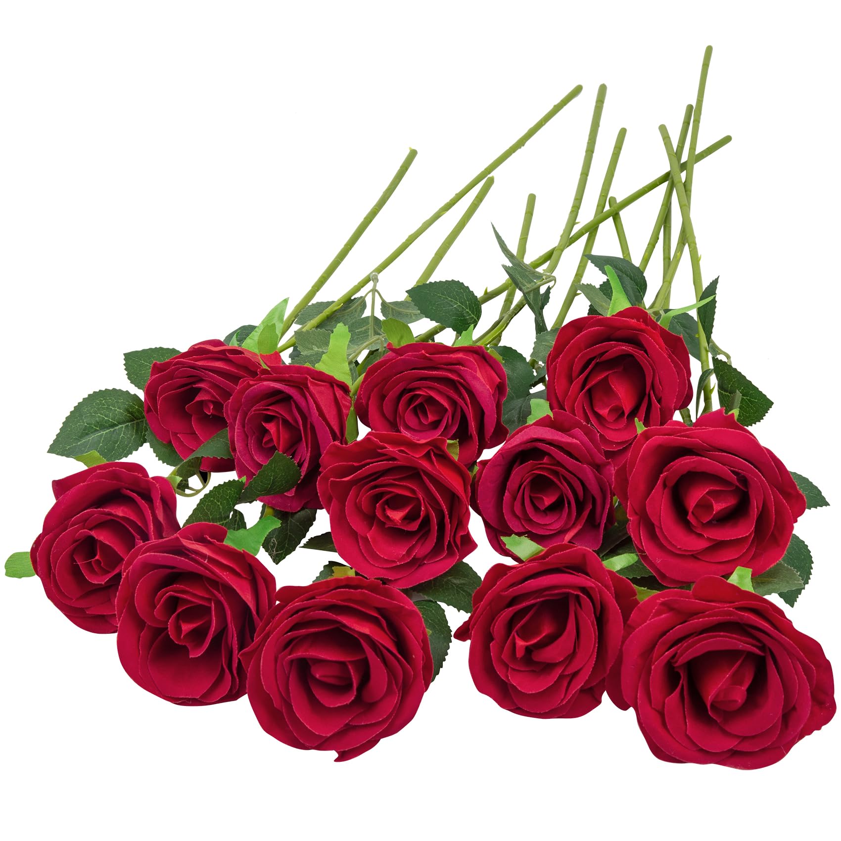 Woltoy Mothers day 12Pcs Single Long Stem Red Artificial Roses gifts, Fake Roses Natural and Real, Red Artificial Flowers for DIY Room, Living Room, Garden, Wedding, Party Decoration