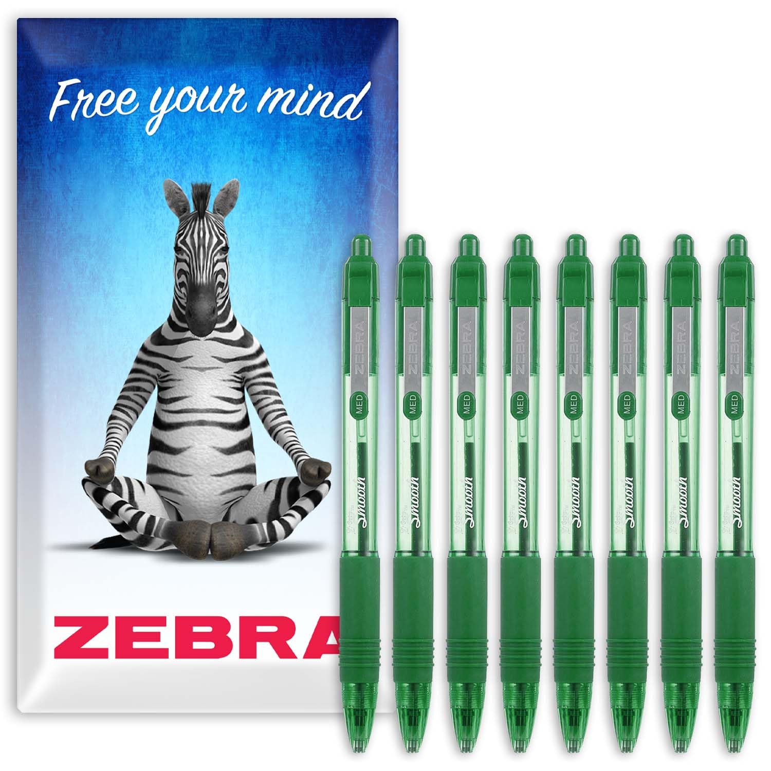 Zebra Z-Grip Smooth Retractable Ballpoint Pen - 1.0mm Nib - Pack of 8 - In Envelope Gift Packaging (Green)