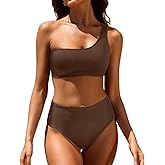 Tempt Me Women Two Piece Swimsuits Ribbed One Shoulder Bikini Sets Mid Waist Bathing Suit