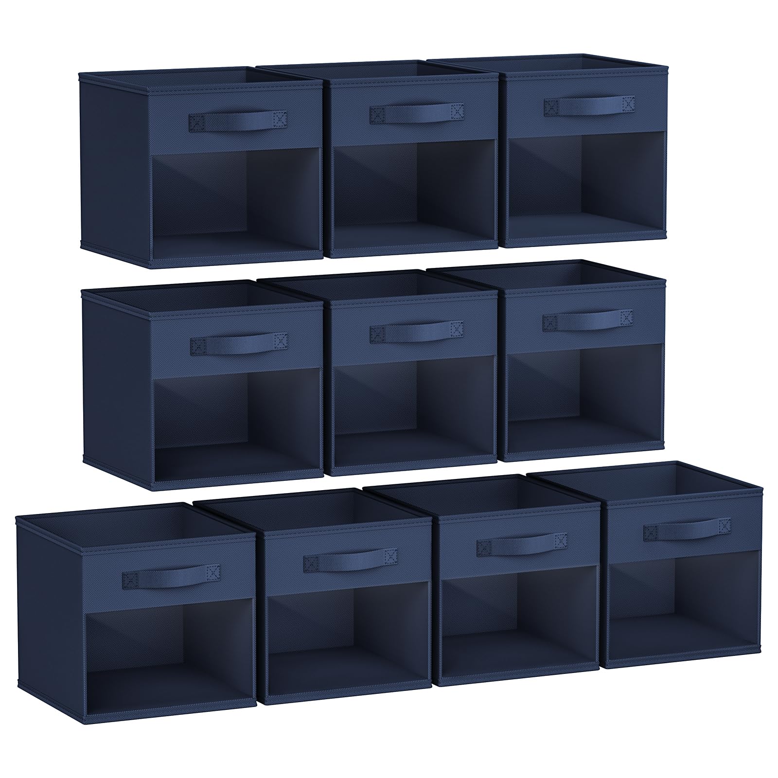DIMJ Storage Cubes, Cube Storage Bin, 10 Pack Foldable Baskets with Window, Closet Storage Bins with Handle, 11x 11 inch Storage Cubes for Clothes, Toys, Books (Navy Blue) Image