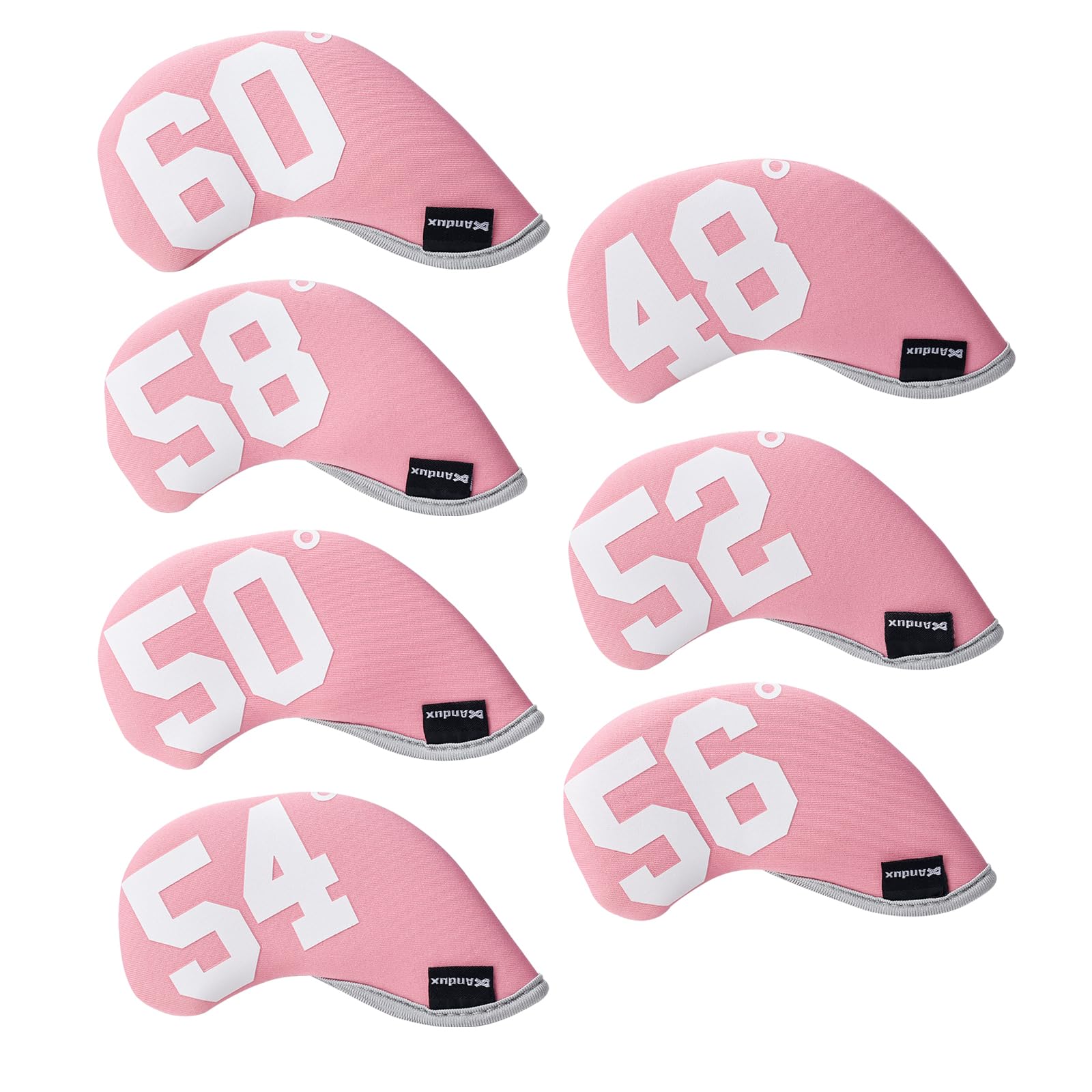 Andux 7pcs/Set Golf Wedge Irons Club Head Covers with Degree NO. on both Sides MT/W10 Pink