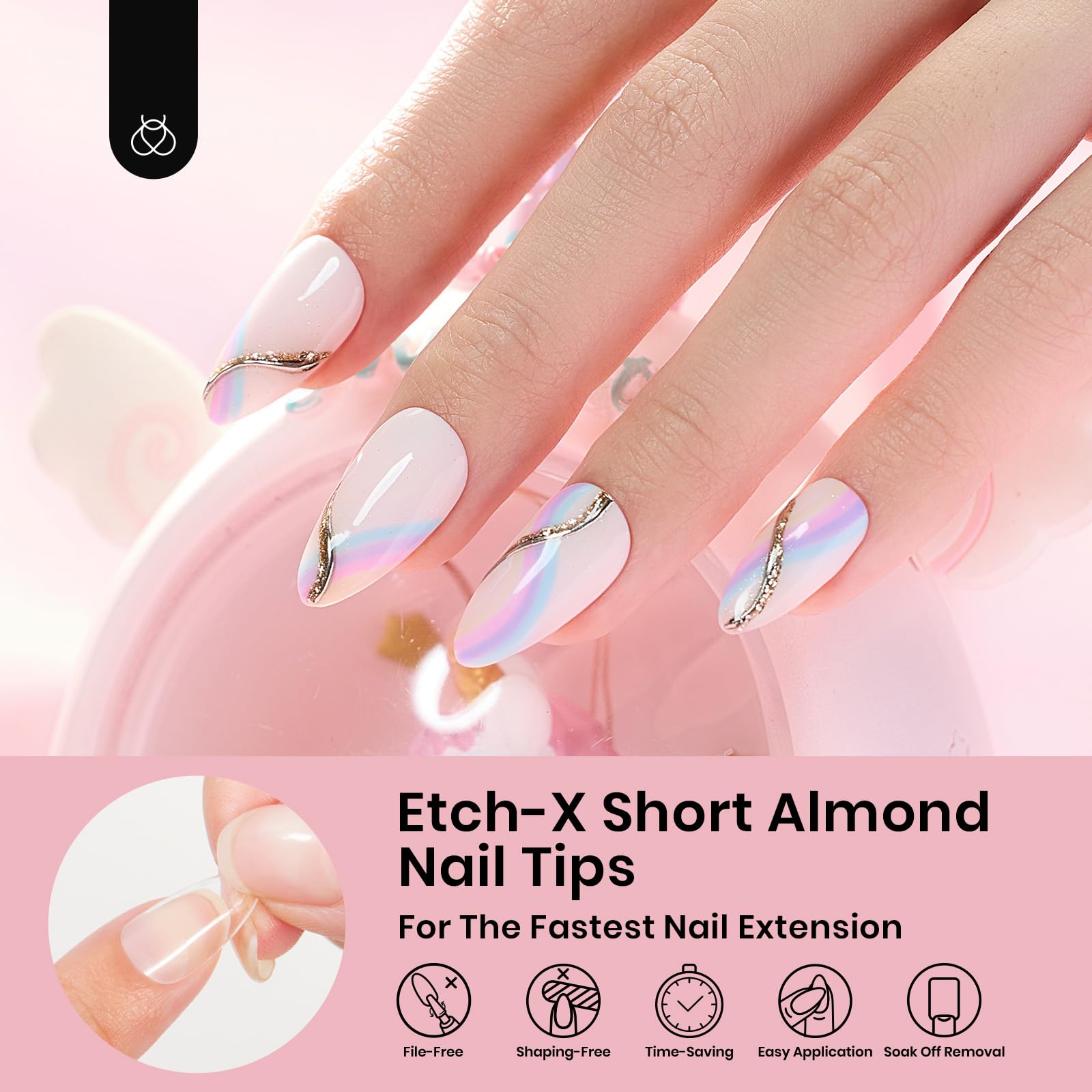 Beetles Short Almond Nail Tips: 12 Sizes 288 PCS Half Matte Full Cover Gel Tips Clear Acrylic Gel Nail Tips Almond Shape for DIY Extension - Image 2